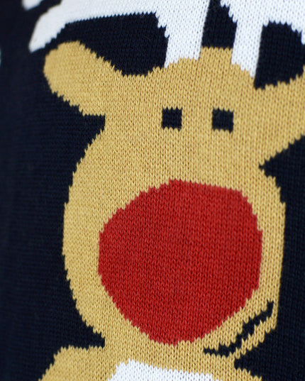 Blue Couple Christmas Sweater with Santa and Rudolph