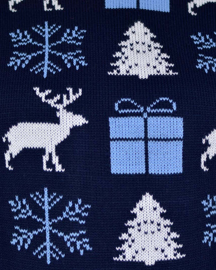 Blue Couple Christmas Sweater with Reindeer and Gifts