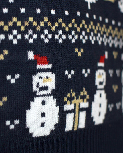 Blue Snowmen and Trees Christmas Sweater for Couples