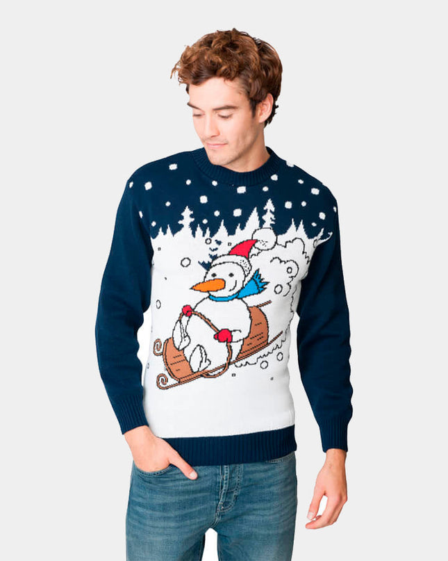 Christmas Sweater with Snowman in Sleigh