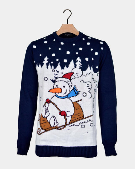 Christmas Sweater with Snowman in Sleigh