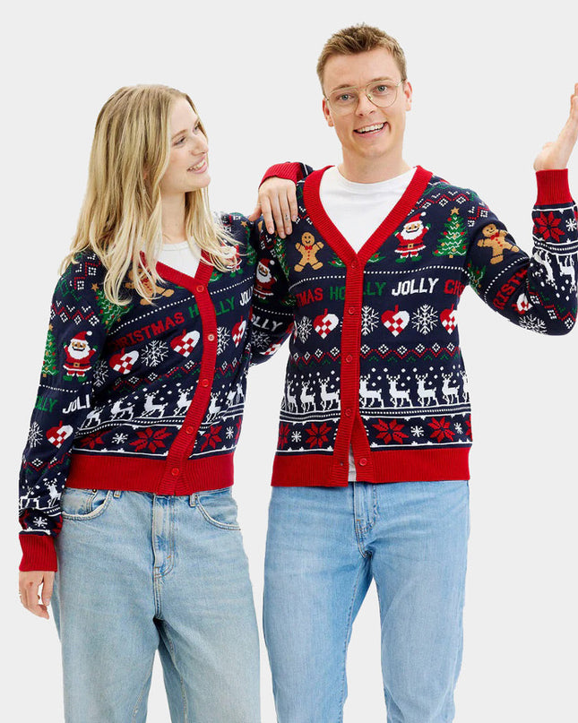 Blue and Red Cardigan Couple Christmas Sweater