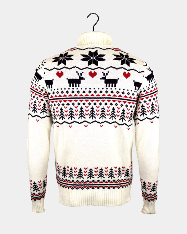 Chic Beige Christmas Sweater for Couples with Turtleneck