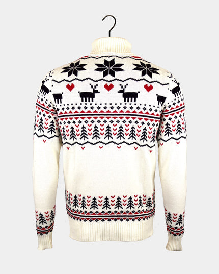 Chic Beige Turtleneck Organic Cotton Christmas Sweater for Couples