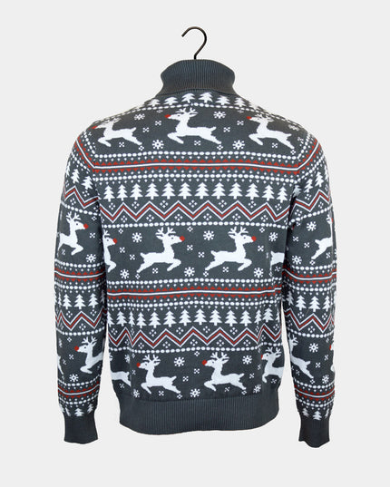 Gray Turtleneck Christmas Sweater for Couples with Reindeer