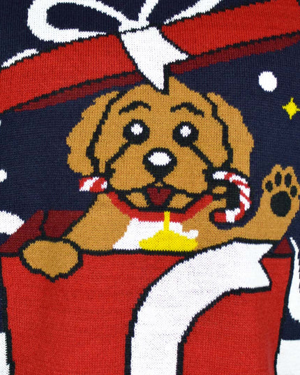 Couples Christmas Sweater with Holiday Dog Theme