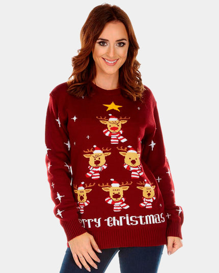 Garnet Christmas Sweater for Men with Reindeer and Tree