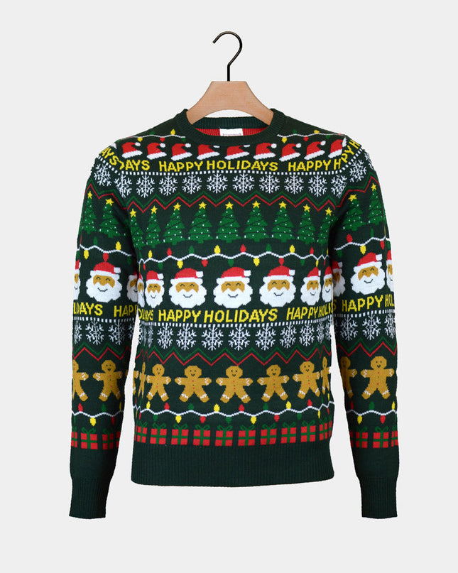 "Happy Holidays" Green Christmas Sweater for Couples