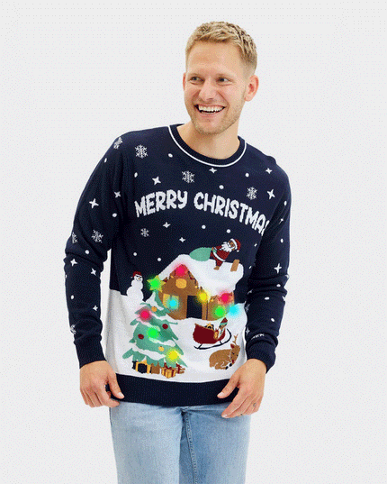 Blue LED "Merry Christmas" Couples Sweater