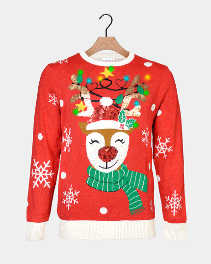 LED Reindeer Couples Christmas Sweater with Glitter