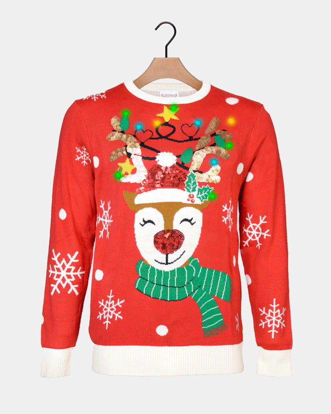 LED Reindeer Couples Christmas Sweater with Glitter