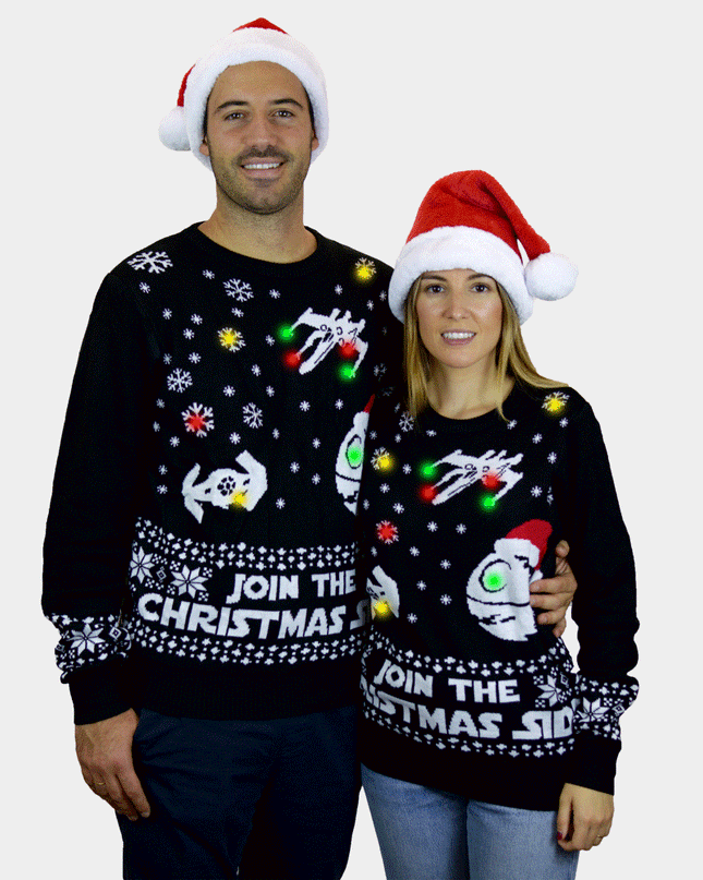 LED Lighted "Join the Christmas Side" Couple Sweater