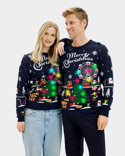Light-Up LED Christmas Market Couple Christmas Sweater