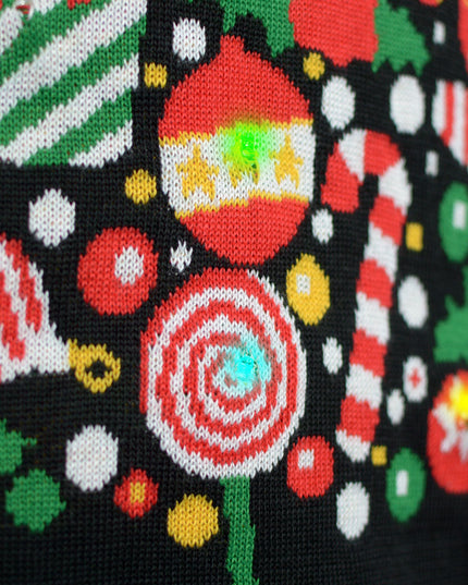 LED Black Couples Christmas Sweater - Christmas Tree Design