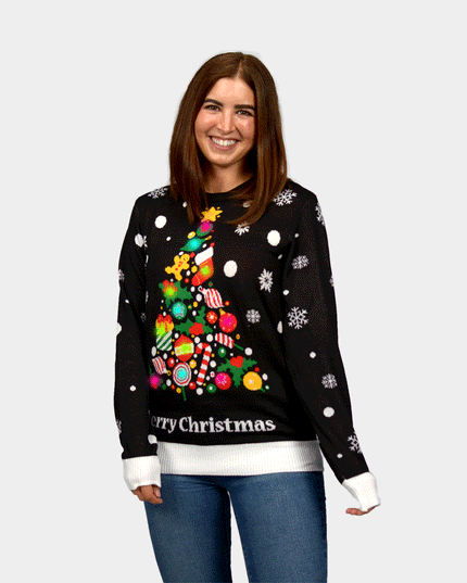 Light-Up LED Black Christmas Tree Couple Christmas Sweater