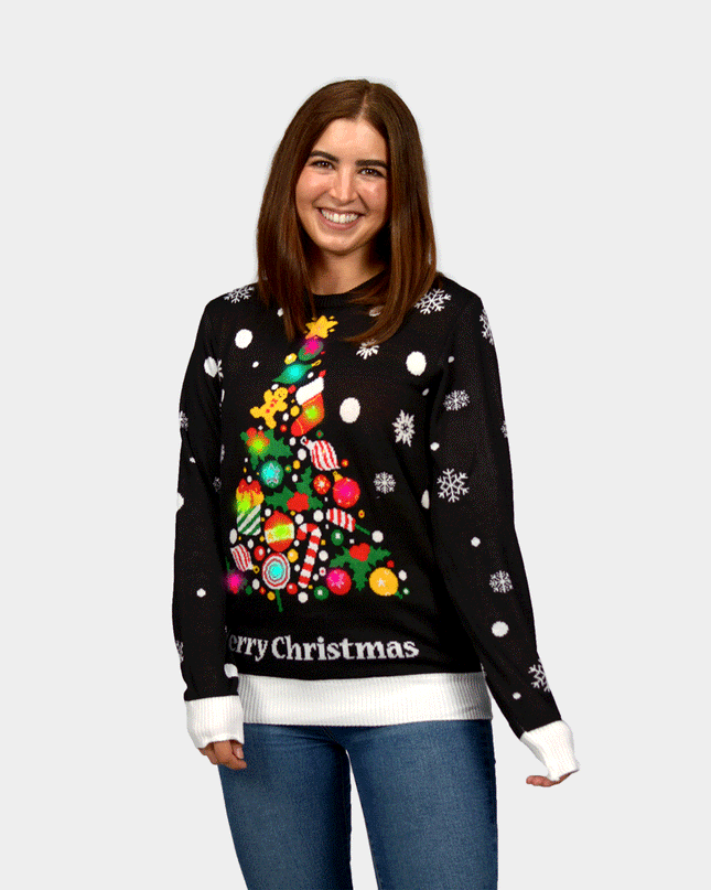 Light-Up LED Black Christmas Tree Couple Christmas Sweater