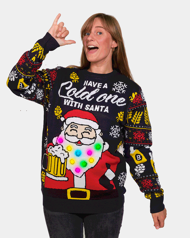 LED Christmas Sweater for Couples with Santa and Beer