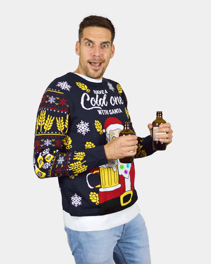 LED Christmas Sweater for Couples Santa Beer Design