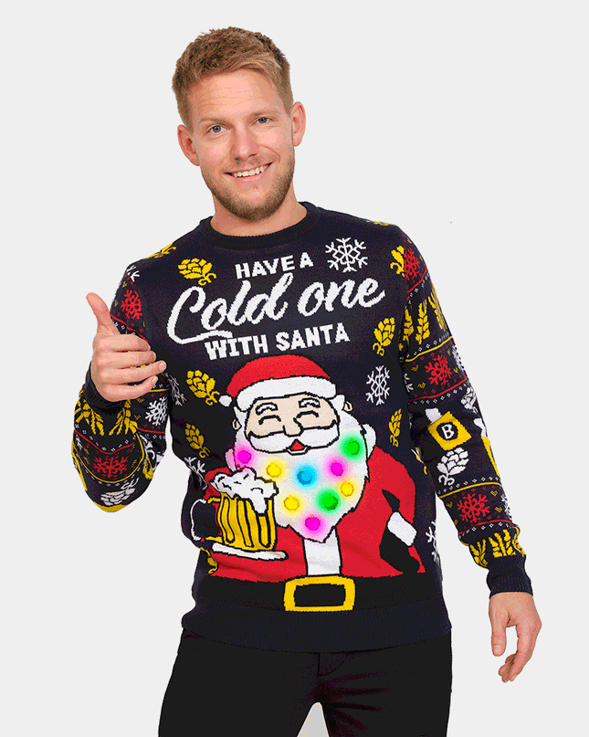 LED Christmas Sweater for Couples with Santa and Beer