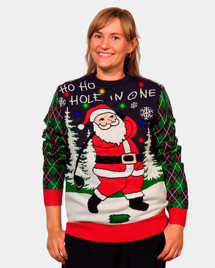 LED Golfing Santa Couples Christmas Sweater