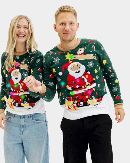 LED Tied-Up Santa Couples Christmas Sweater