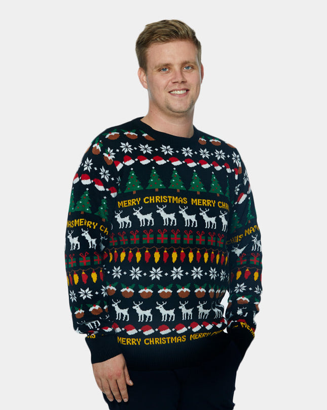 Black Christmas Sweater for Couples with Trees and Reindeer