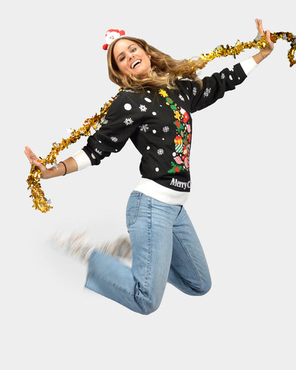 Black Couples Christmas Sweater with Christmas Tree