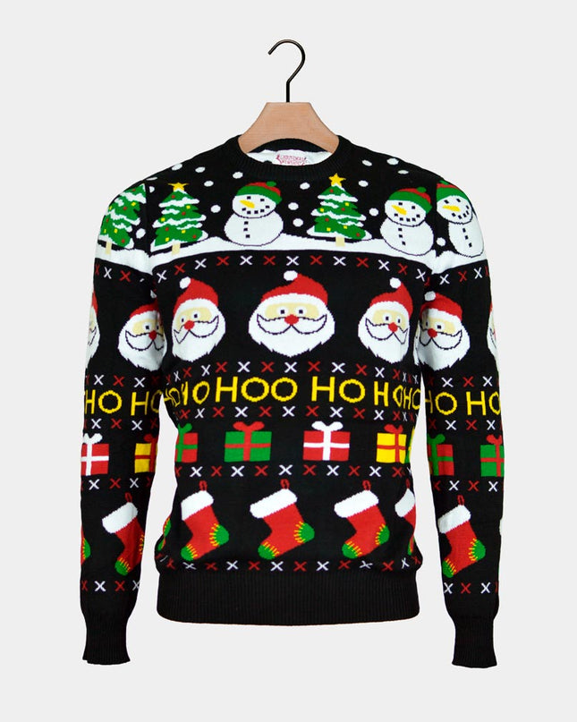 Organic Cotton Couple Christmas Sweater with Santa, Gifts, and Snowmen