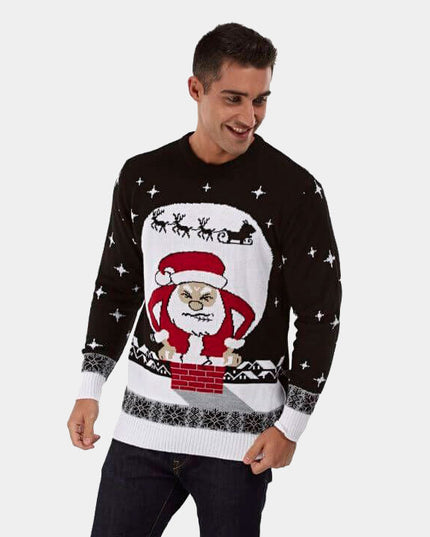Santa Stuck in Chimney Christmas Sweater for Couples
