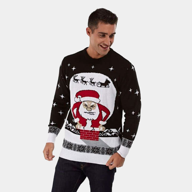 Santa Stuck in Chimney Christmas Sweater for Couples