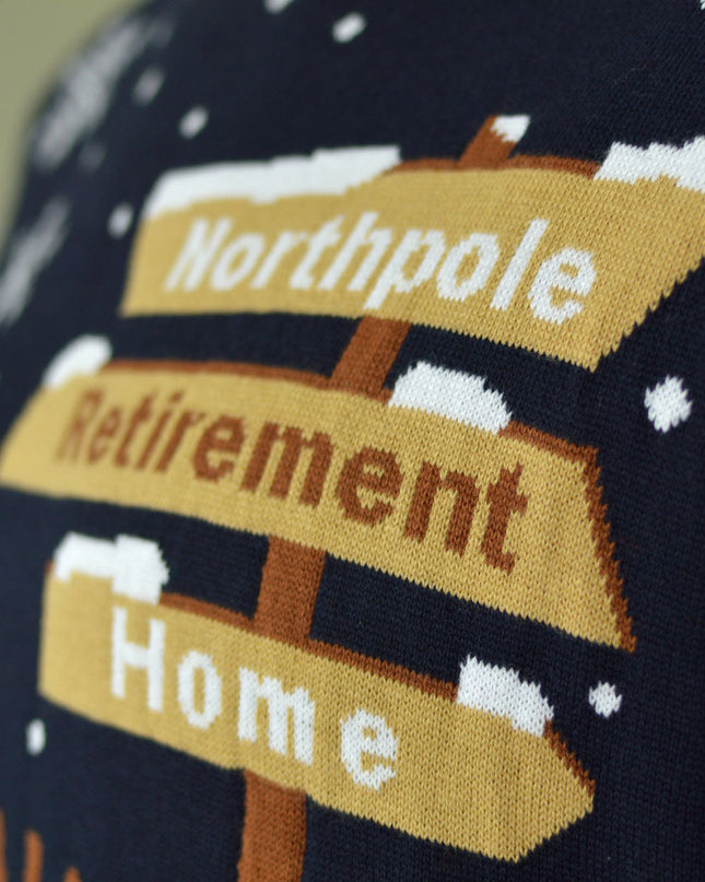 Couples Christmas Sweater with Santa on Retirement Path