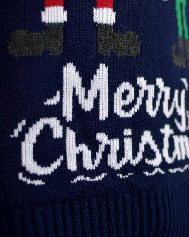 Couples Christmas Sweater Featuring Santa and Elf Design