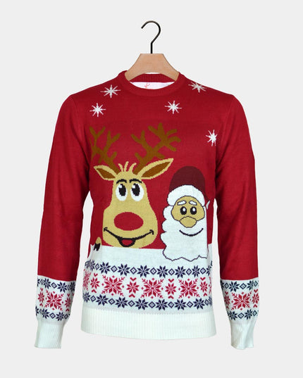Smiling Santa and Reindeer Couple Christmas Sweater