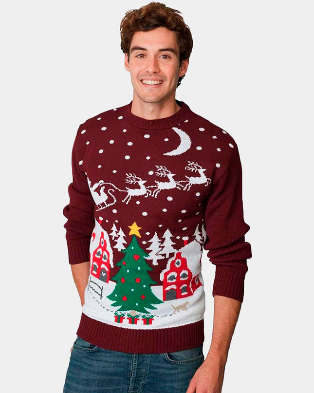 Christmas Sweater for Couples Santa in Sleigh with Christmas Tree