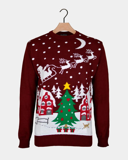 Christmas Sweater for Couples Santa in Sleigh with Christmas Tree