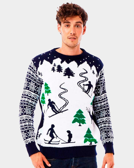 Ski Slope and Skiers Christmas Sweater for Couples
