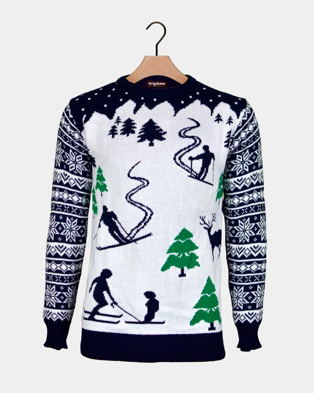 Ski Slope and Skiers Christmas Sweater for Couples