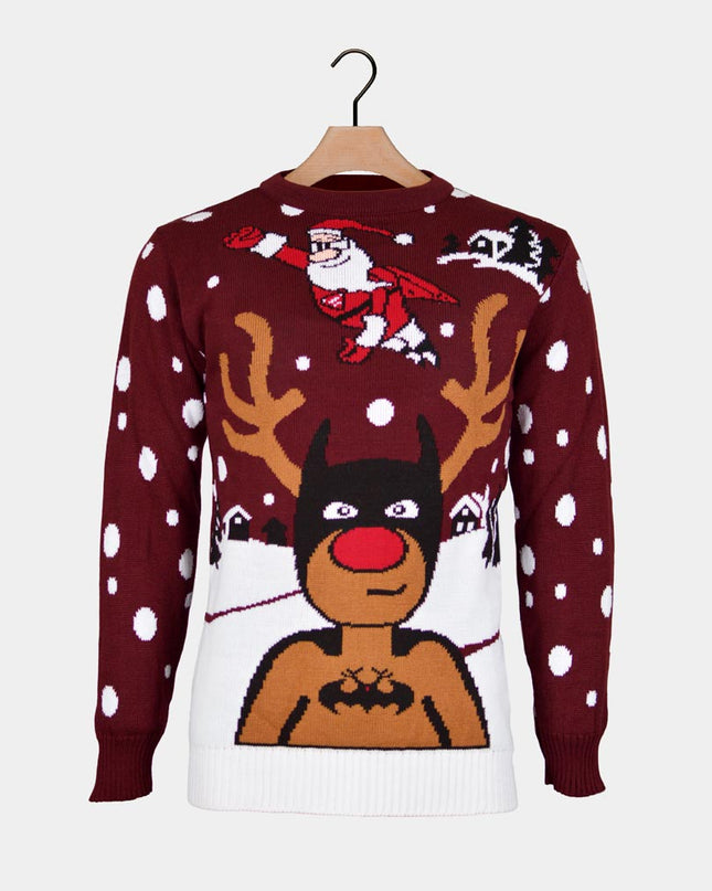 Christmas Sweater for Couples Batman and Santa Design