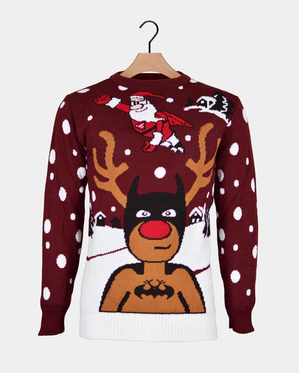 Batman, Santa, and Superman Reindeer Couple Sweater