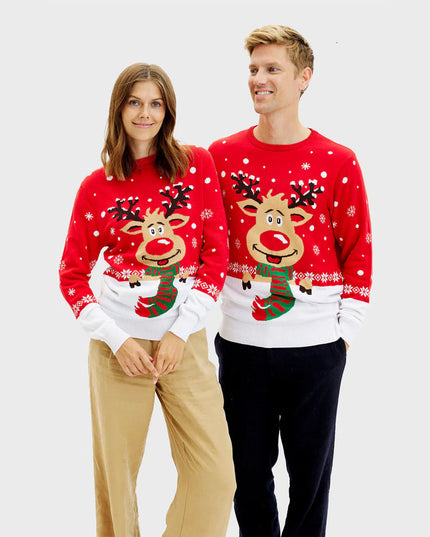 Reindeer Couples Christmas Sweater with Scarf in Cotton