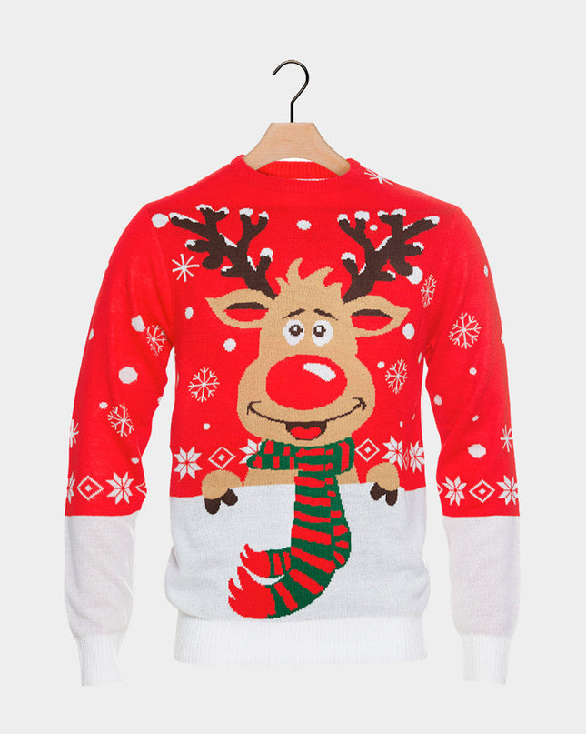 Organic Cotton Couple Christmas Sweater with Reindeer and Scarf