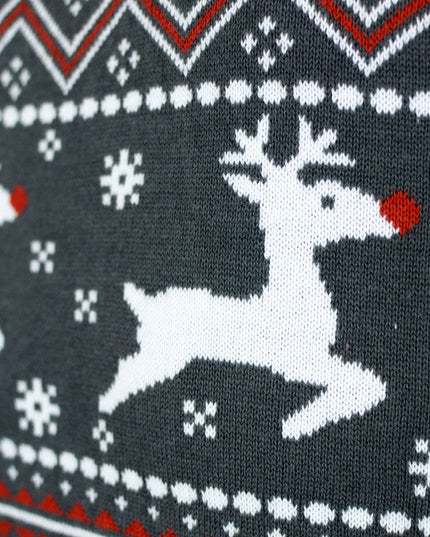 Gray Turtleneck Christmas Sweater for Couples with Reindeer