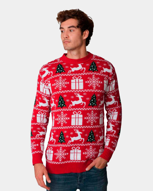 Christmas Sweater with Reindeer, Trees, and Gifts