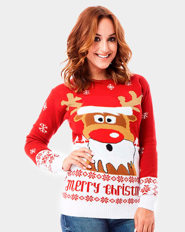 Red Christmas Sweater with Rudolph the Reindeer