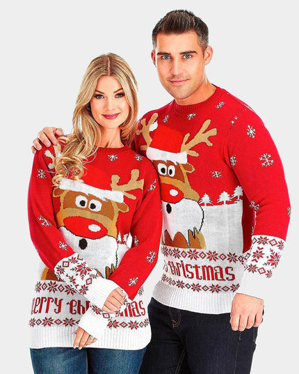 Red Christmas Sweater with Rudolph the Reindeer