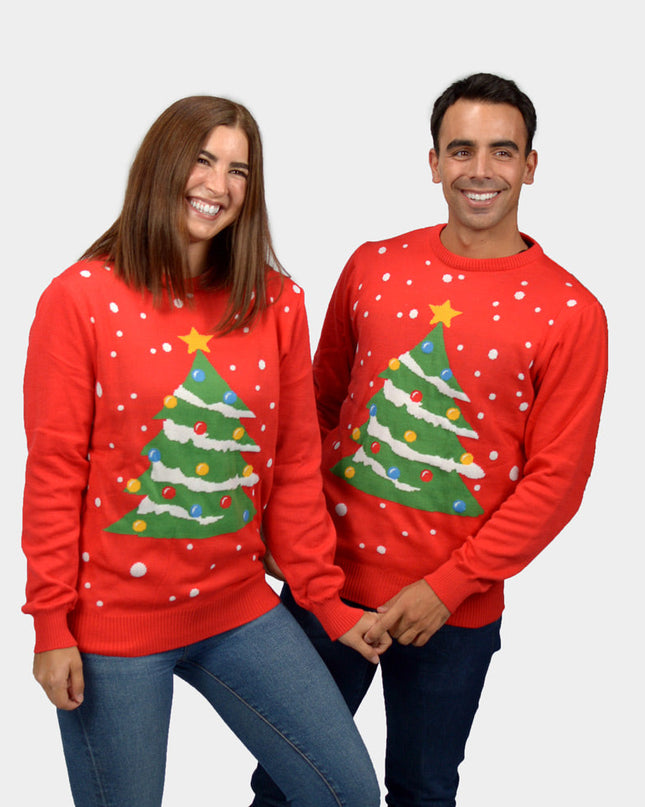 Red Christmas Tree Couples Sweater
