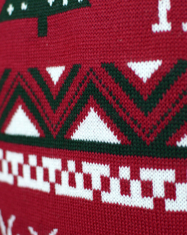 Red Couples Christmas Sweater with Trees and Reindeer