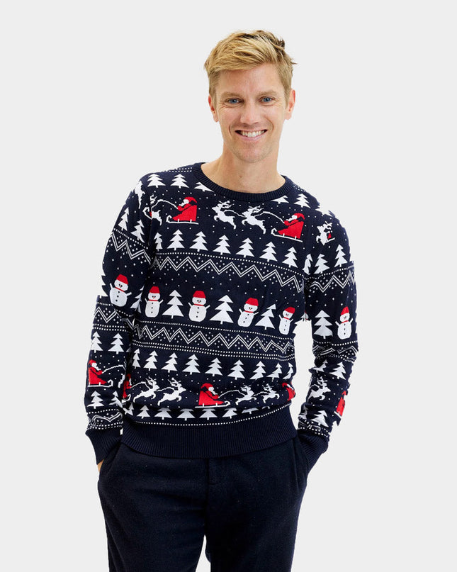 Blue Couple Christmas Sweater with Trees and Snowmen