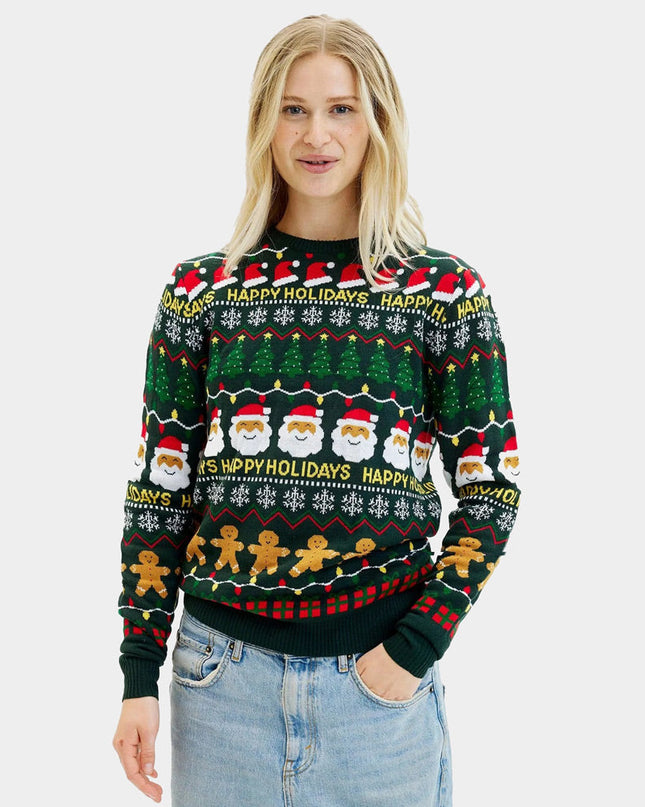 "Happy Holidays" Green Christmas Sweater for Couples