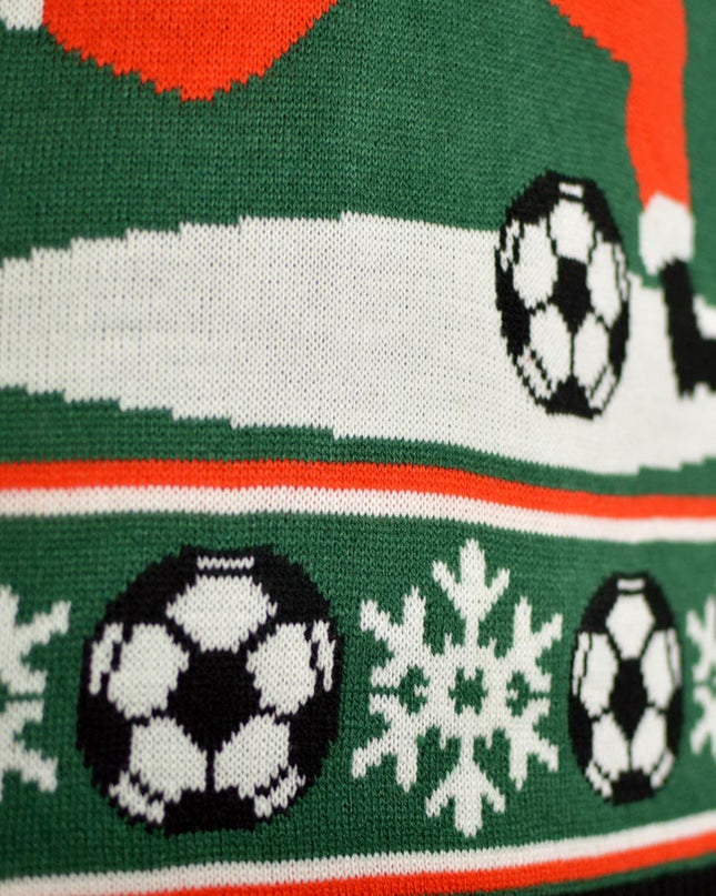 Green Santa Sweater for Couples Playing Soccer
